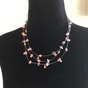 Pink & silver 3 tier beaded necklace